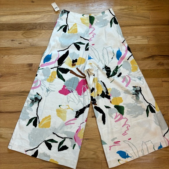 Anthropologie Maeve Colette Wide Leg Cropped Pants NWT Ivory Floral Size Medium - Picture 8 of 15